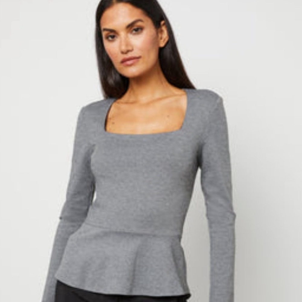 BCBGMaxAzria Peplum Grey Top Long Sleeve XS